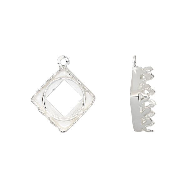 Drop, Almost Instant Jewelry®, sterling silver, 15mm diamond with triangle edge and open back with 10mm round cabochon bezel setting. Sold individually. image number 0