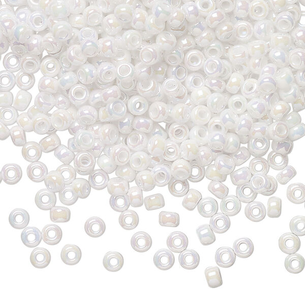 Seed bead, Miyuki, glass, pkg/50g, #8 rocaille, opaque rainbow chalk white, (RR-471). image number 0