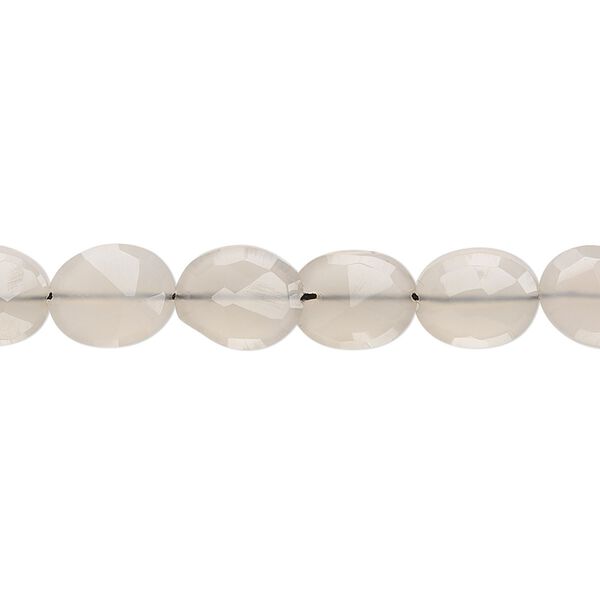 Grey chalcedony 1pkg1, hand-cut faceted flat oval bead natural 8 inch 9x7mm-11x8mm image number 0