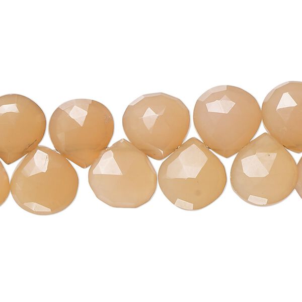 Peach chalcedony 1pkg1, hand-cut top-drilled faceted puffed teardrop bead 8 inch 9-10mm image number 0