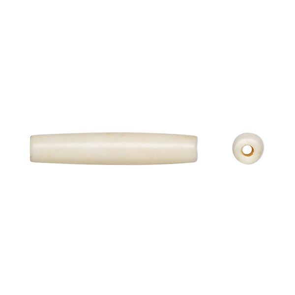 Bead, domestic water buffalo bone (bleached), white, 24x3mm-26x5mm hand-cut hairpipe, Mohs hardness 2-1/2. Sold per pkg of 20. image number 0