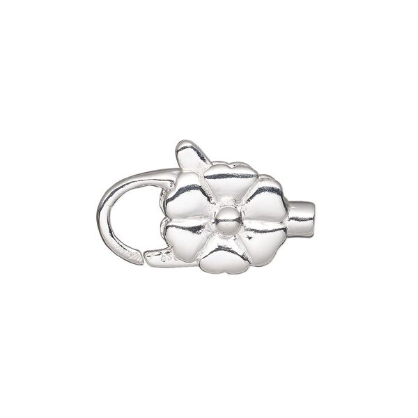 Clasp, lobster claw, sterling silver, 17mm flower with glue-in end, 2mm inside diameter. Sold individually. image number 0