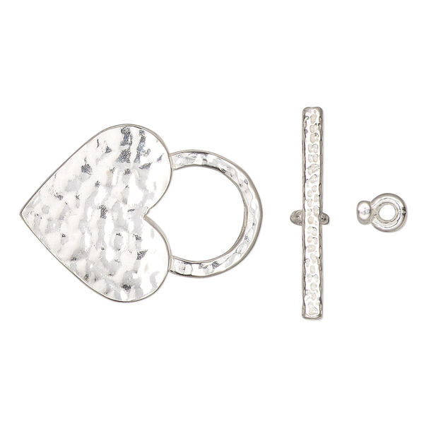 Clasp, JBB Findings, toggle, sterling silver, 18x16mm textured heart. Sold individually. image number 0