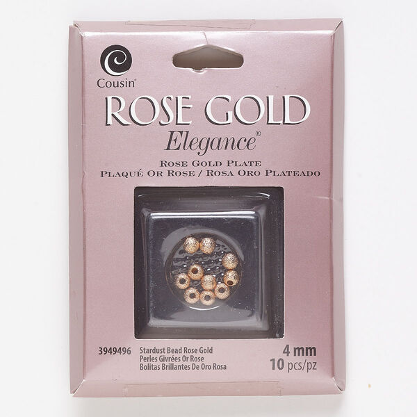 Bead, lacquer and rose gold-plated copper, 4mm stardust round. Sold per pkg of 10. image number 0