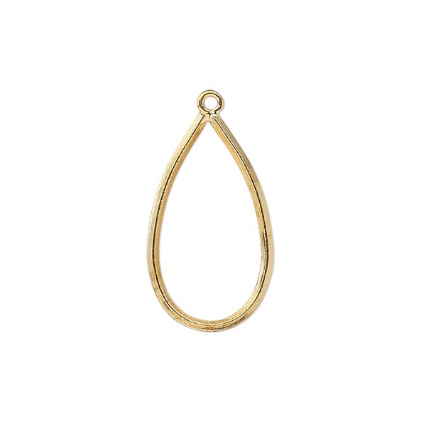 Drop, gold-plated brass, 22x13mm diamond wire open teardrop. Sold per pkg of 10. image number 0