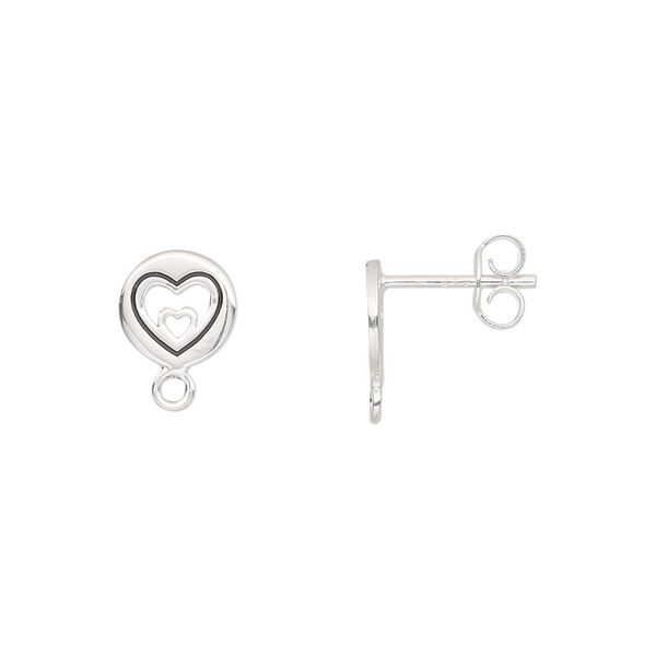 Earstud 1pkg2 sterling silver, 8mm round / closed loop / cutout / earnuts, enamel black 1 pair image number 0