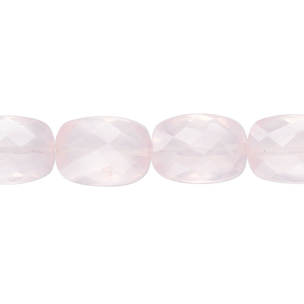 Bead, rose quartz (natural), 14x10mm hand-cut faceted puffed rectangle, B grade, Mohs hardness 7. Sold per pkg of 10. image number 0
