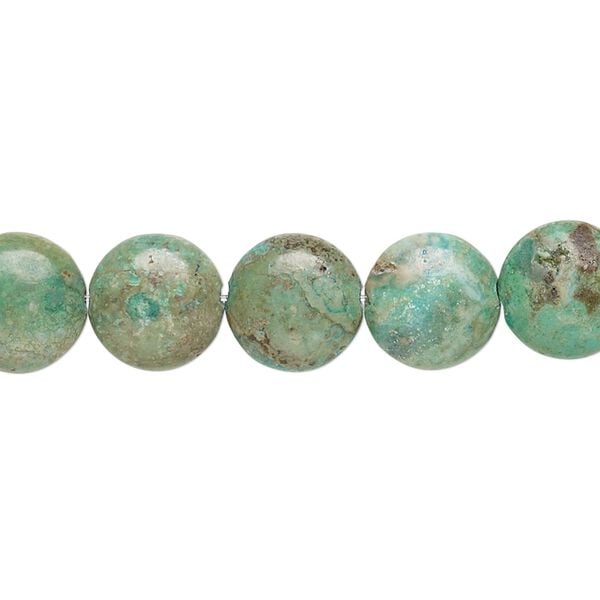 Turquoise 1pkg1, puffed flat round bead 7 inch 10mm image number 0