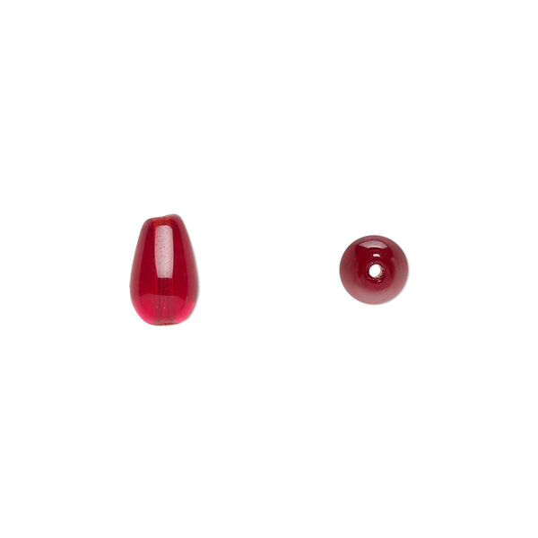 Bead, Czech pressed glass, ruby red, 9.5x6mm teardrop. Sold per 15-1/2" to 16" strand, approximately 40 beads. image number 0