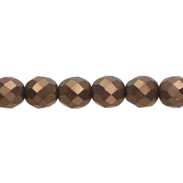 Bead, Czech fire-polished glass, opaque matte black bronze luster, 8mm faceted round. Sold per 15-1/2" to 16" strand. image number 0