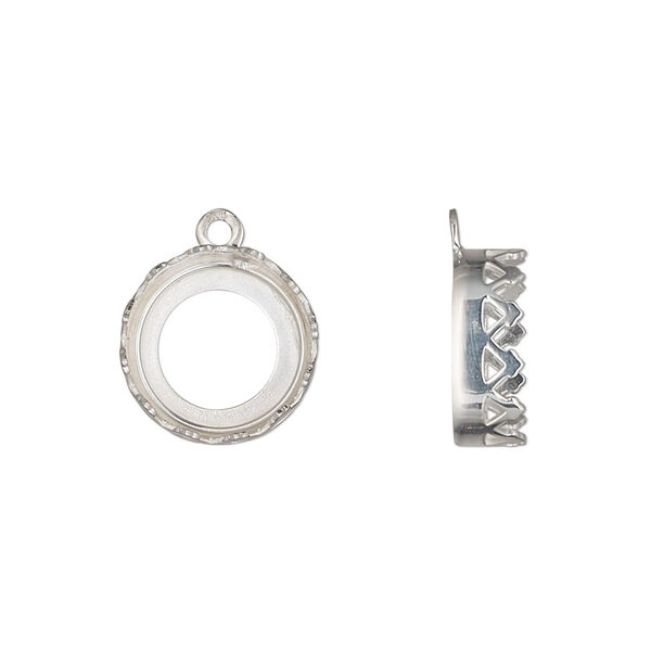 Drop, sterling silver, 13mm round with triangle edge and open back with 12mm round cabochon bezel setting. Sold individually. image number 0