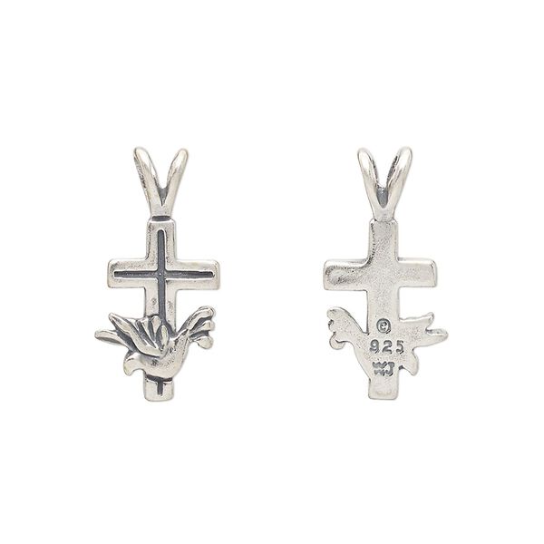 Sterling silver 1pkg1 antiqued dove cross pendant 20.5x10mm image number 0