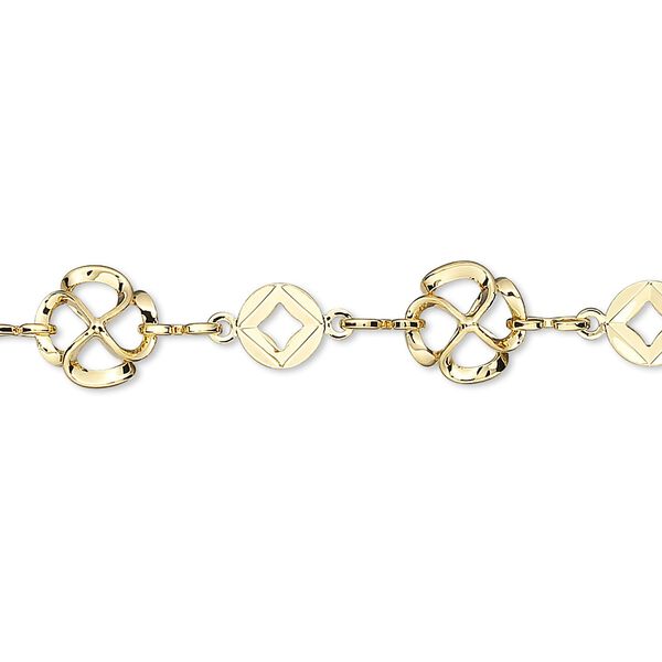 Chain, gold-plated brass, 8.5mm flower with 6mm round. Sold per pkg of 5 feet. image number 0