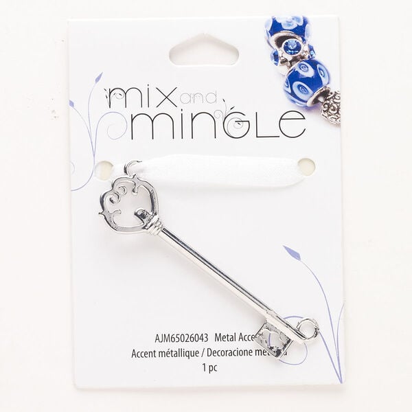 Focal, "pewter" (zinc-based alloy), pkg/1, 64x16mm key, silver finish. image number 0