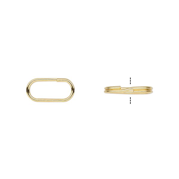 Split ring, gold-plated steel, 12x6mm oval with 10x4mm hole. Sold per pkg of 100. image number 0