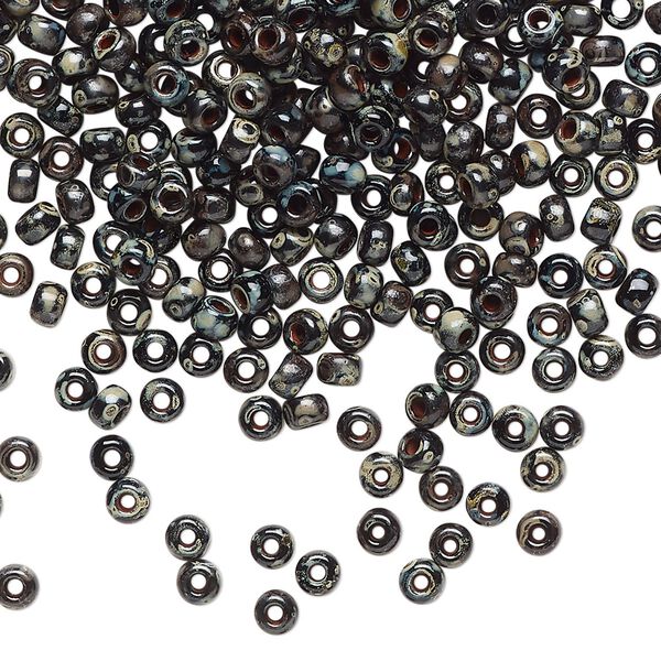 Seed bead, Miyuki, glass, pkg/250g, #8 rocaille, opaque Picasso black, (RR-4511). image number 0