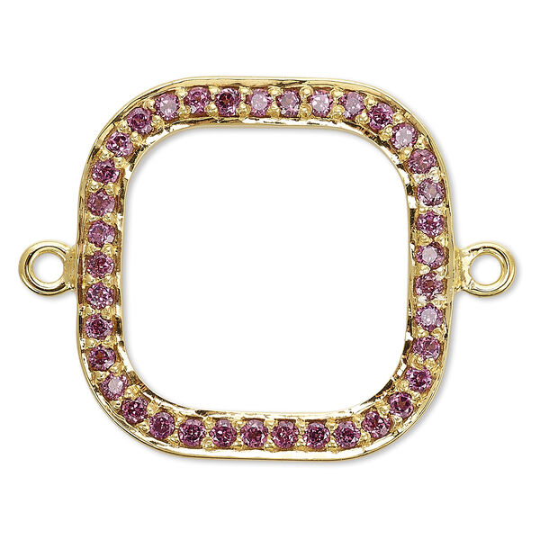 Link, garnet (natural) and gold-finished sterling silver, 20x20mm single-sided open square. Sold individually. image number 0