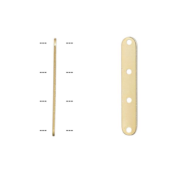 Spacer bar, gold-plated brass, 24x4mm 4-strand, fits up to 8mm bead. Sold per pkg of 100. image number 0