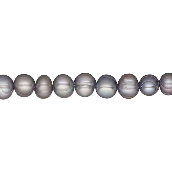 Pearl, cultured freshwater (dyed), silver peacock, 6-7mm flat-sided potato, C- grade, Mohs hardness 2-1/2 to 4. Sold per 15-inch strand. image number 0