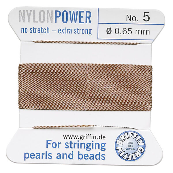 Thread, Griffin, nylon, beige, size #5. Sold per 2-meter card (approximately 78 inches). image number 0