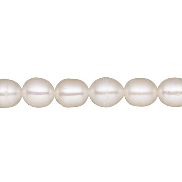 Pearl, White Lotus™, cultured freshwater (bleached), white, 7-7.5mm rice, C grade, Mohs hardness 2-1/2 to 4. Sold per 15-1/2" to 16" strand. image number 0