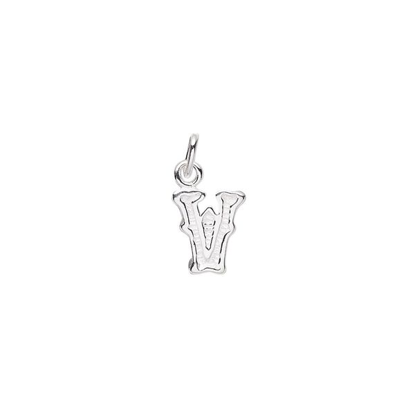 Charm, sterling silver, 8x6mm fancy block alphabet letter "V." Sold individually. image number 0