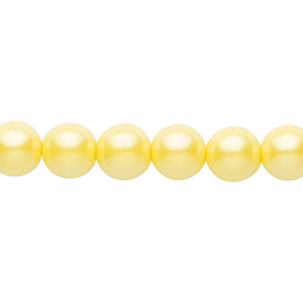Bead, Czech pearl-coated glass druk, opaque iridescent yellow, 8mm round. Sold per 15-1/2" to 16" strand. image number 0
