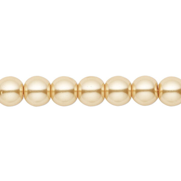 Bead, crystal pearl, gold, 8mm round. Sold per pkg of (2) 15-1/2" to 16" strands, approximately 100 beads. image number 0