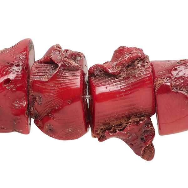 Bead, bamboo coral (dyed), red to dark red, 10-18mm freeform, Mohs hardness 3-1/2 to 4. Sold per 15-inch strand. image number 0