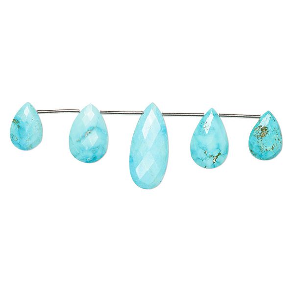 Imperial crown turquoise 1pkg5, hand-cut top-drilled faceted puffed teardrop bead natural 16x11mm-22x14mm / 22x13mm-29x16mm image number 0