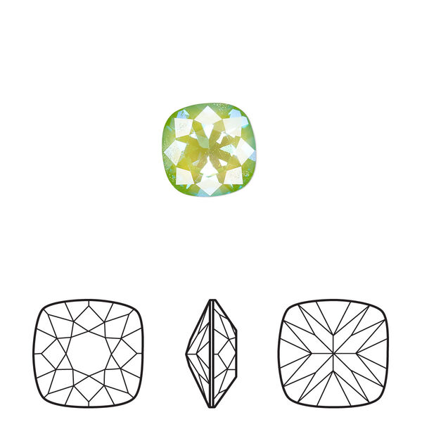 Fancy stone 1pk crystal ultra green AB, Crystal Passions® 10mm cushion 4470 image number 0