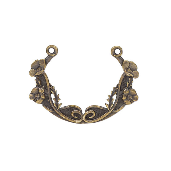 Focal, TierraCast®, antique brass-plated pewter (tin-based alloy), 35x25mm 2-sided oval with poppy festoon design. Sold individually. image number 0