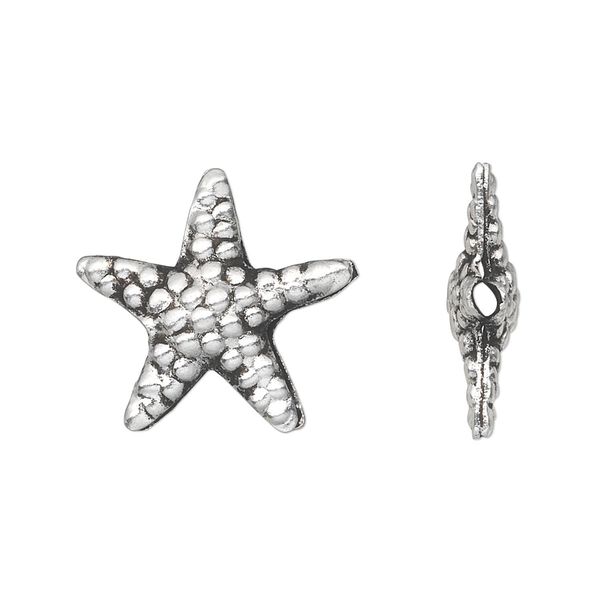 Bead, Hill Tribes antique silver-plated brass, 19x19mm double-sided starfish. Sold individually. image number 0