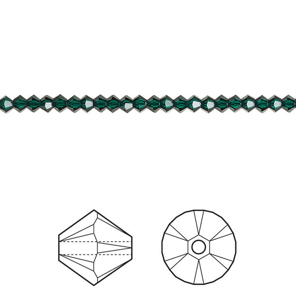 Bead 1440pk emerald, Swarovski® 2.5mm XILION bicone 5328 image number 0