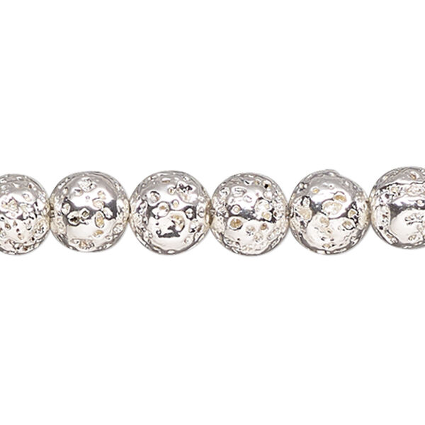 Lava rock 1pkg1, silver- finished round bead 15.5-16 inch 7-8mm image number 0