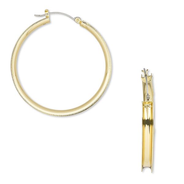 Earring hoop 1pkg2 "pewter" (zinc-based alloy), 48mm round / 4mm wide channel / latch-back, gold-finished / steel 1 pair image number 0