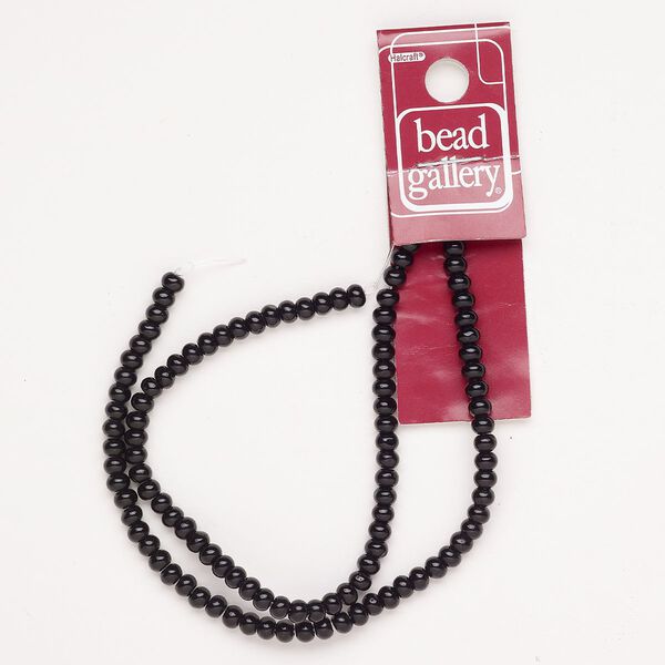 Bead glass 1pk 4x3mm-5x3mm rondelle, opaque black 14 inch image number 0