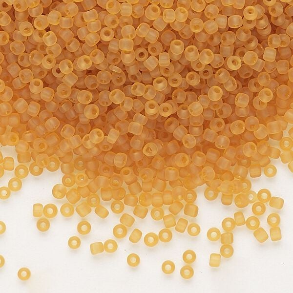 Seed bead, Dyna-Mites™, glass, pkg/1/2kg, #11 round, translucent matte amber yellow, (1MA 11/0 RR). image number 0