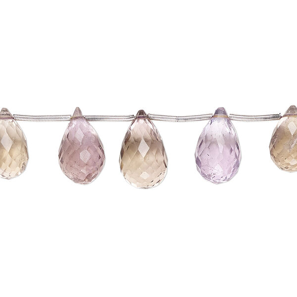 Ametrine / amethyst 1pkg1, hand-cut top-drilled faceted briolette bead , 3 inch graduated 10x5mm-12x7mm image number 0