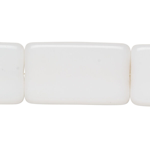 Bead, Czech glass, opaque white, 31x18mm flat rectangle. Sold per 7-inch strand, approximately 5 beads. image number 0