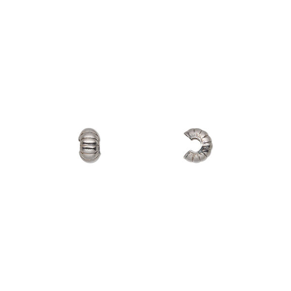 Crimp cover, stainless steel, 4mm corrugated round. Sold per pkg of 10. image number 0