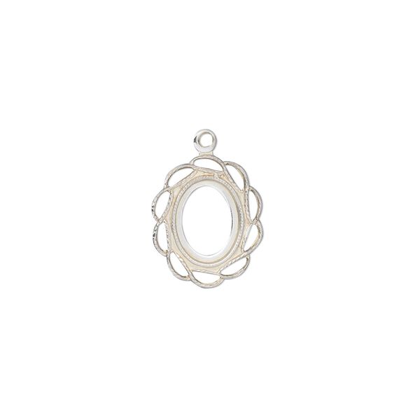 Drop, sterling silver, 14x12mm oval with 8x6mm oval setting and open back. Sold individually. image number 0