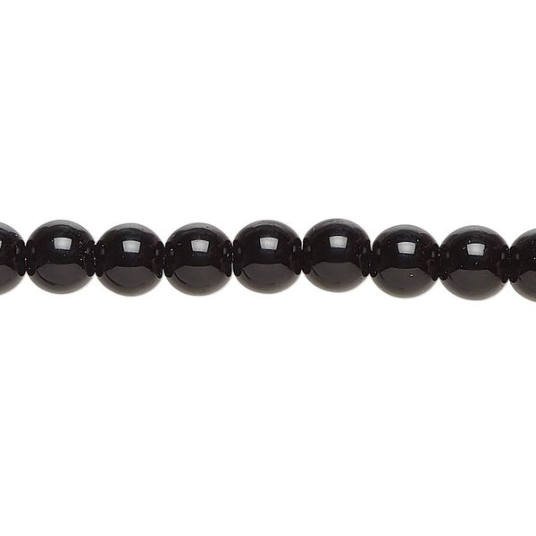 Bead, glass, opaque black, 6mm round. Sold per 8-inch strand, approximately 35 beads. image number 0