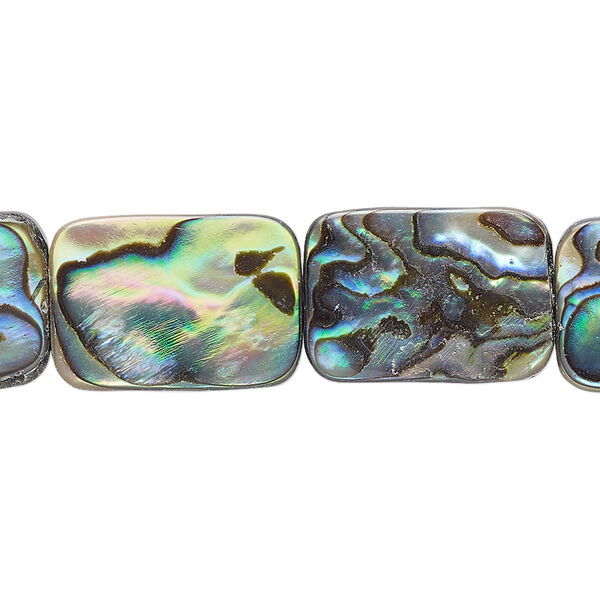 Bead, paua shell (assembled), 18x13mm rectangle, Mohs hardness 3-1/2. Sold per 15-1/2" to 16" strand. image number 0
