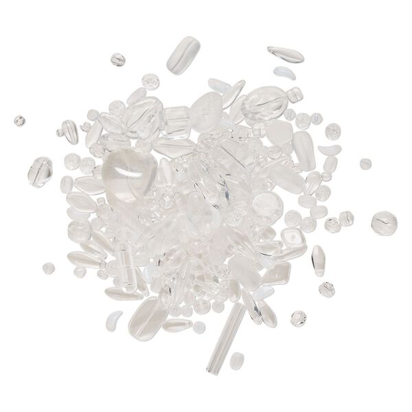 Bead mix, Czech frosted glass, translucent and transparent clear, 4-35x8mm mixed shapes. Sold per 4-ounce pkg, approximately 455 beads. image number 0