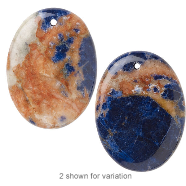 Orange sodalite 1pkg1, hand-cut top-drilled oval focal natural 40x30mm image number 0
