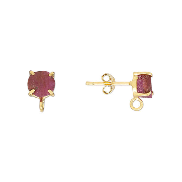 Sterling silver / ruby 1pkg2, rough nugget earstud / closed loop gold-plated 5-7mm image number 0