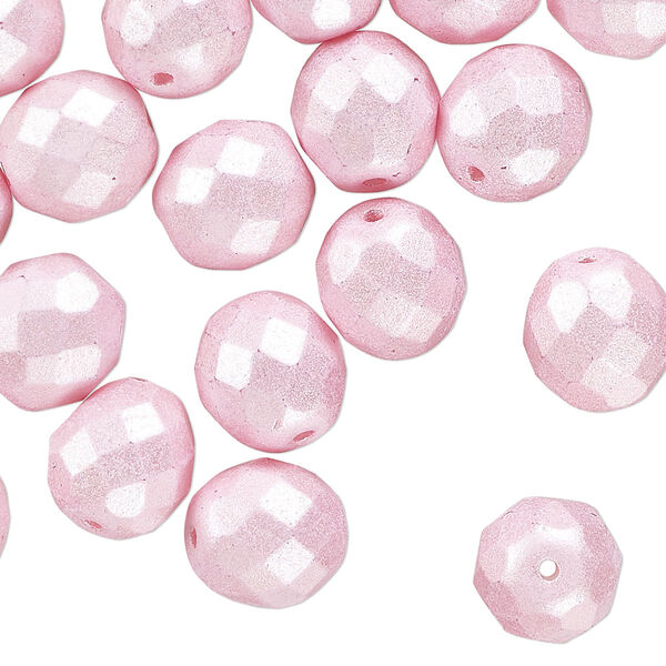 Czech fire-polished glass 1pkg1, faceted round bead dipped décor opaque pearlescent light pink 1/2 mass 10mm image number 0