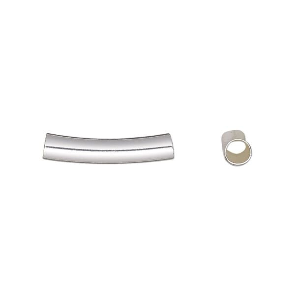 Bead, silver-finished brass, 20x4mm curved round tube, 3mm hole. Sold per pkg of 10. image number 0