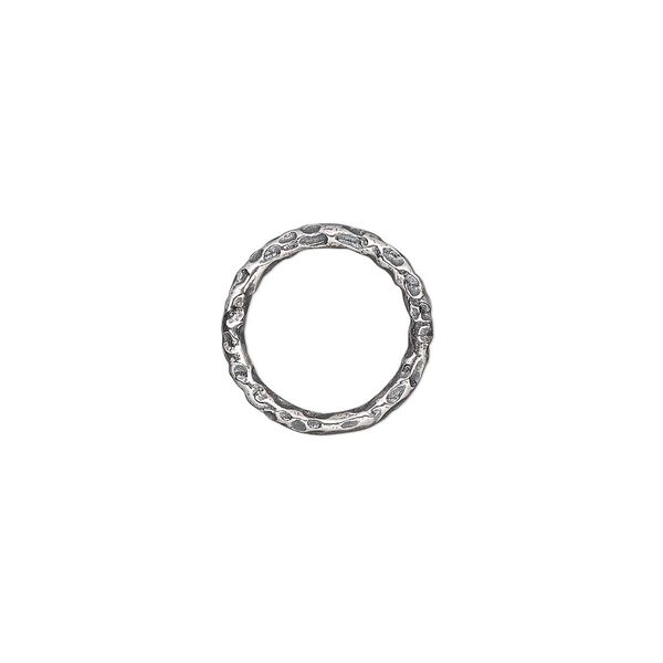Jump ring, antiqued sterling silver, 12mm hammered round, 8.9mm inside diameter, 15 gauge. Sold per pkg of 2. image number 0